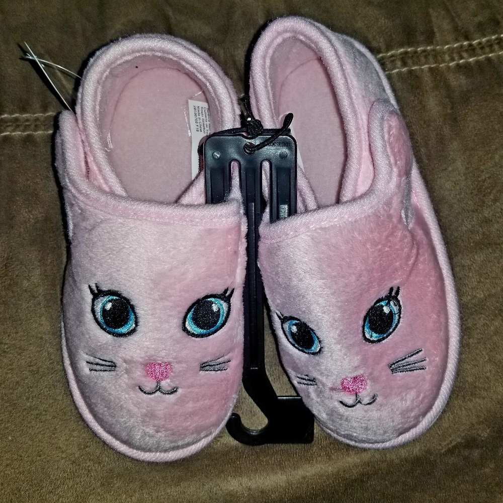 Girls Pink Kitty Cat Slippers New